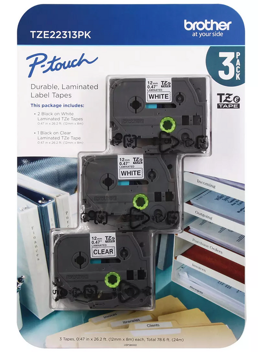 Brother TZE22313PK P-Touch Label Tape, 3-Pack , 3 ct