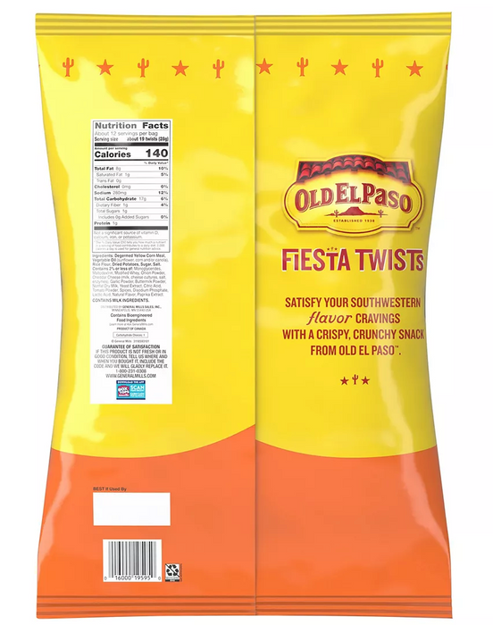 Old El Paso Fiesta Twists Queso Chips 12 Oz — 0120