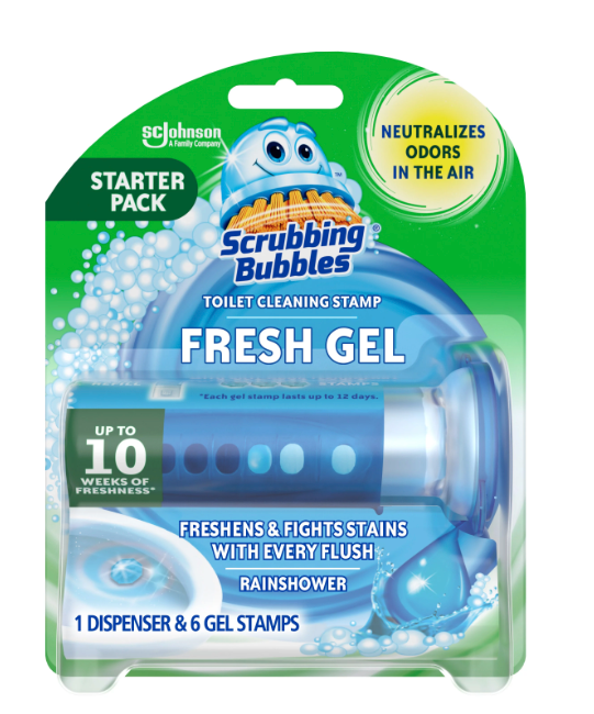 Scrubbing Bubbles Fresh Gel Toilet Cleaning Stamp, Rainshower, Dispenser With 6 Gel Stamps , 1.34 oz