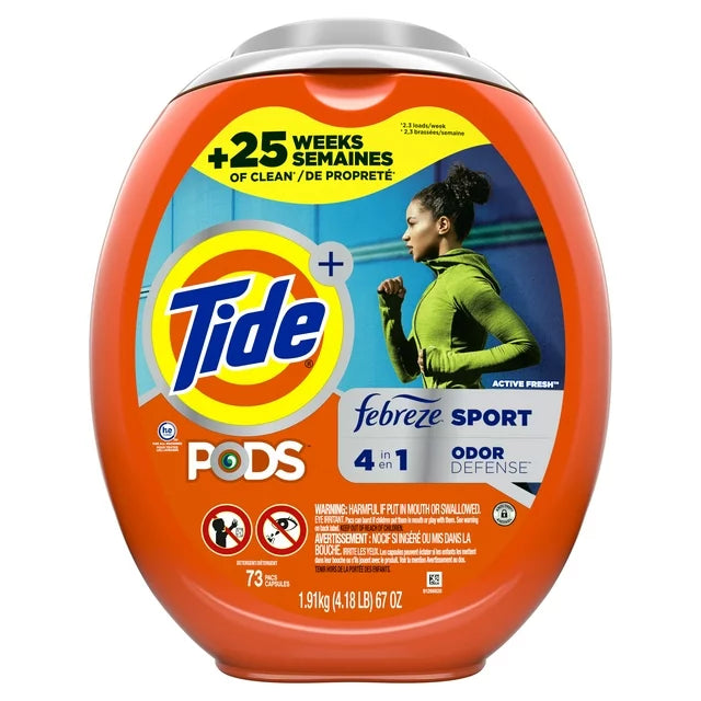 Tide Pods Febreze Sport Odor Defense, Laundry Detergent Pacs, 72 ct