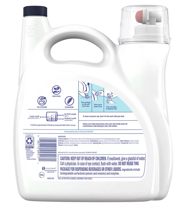 Tide Free & Gentle Liquid Laundry Detergent , 170 oz