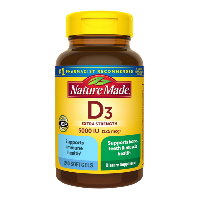Nature Made Extra Strength Vitamin D3 5000IU Softgels, 240 ct