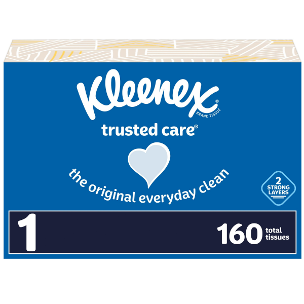 Kleenex Trusted Care Facial Tissues, 1 Flat Box, 160 Tissues Per Box, 2 Ply, 160 ct