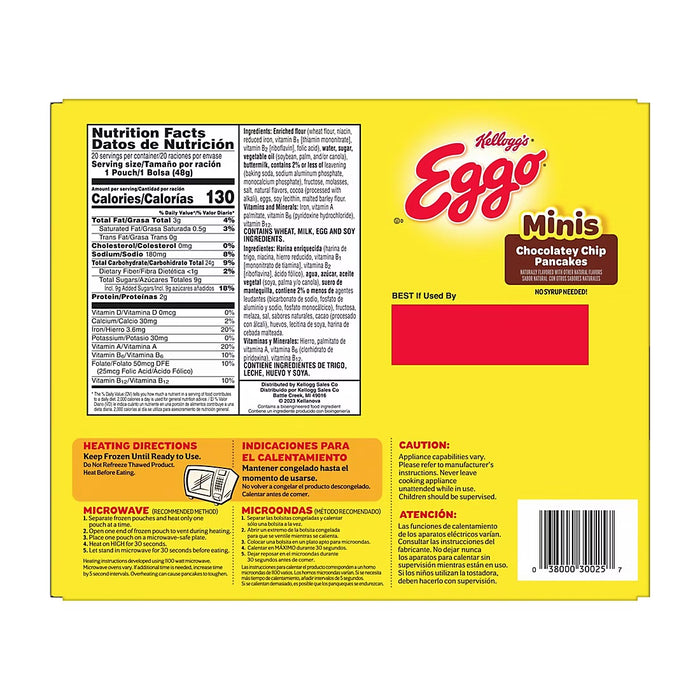 Eggo Minis Frozen Pancake Bites Chocolatey Chip, 20 ct
