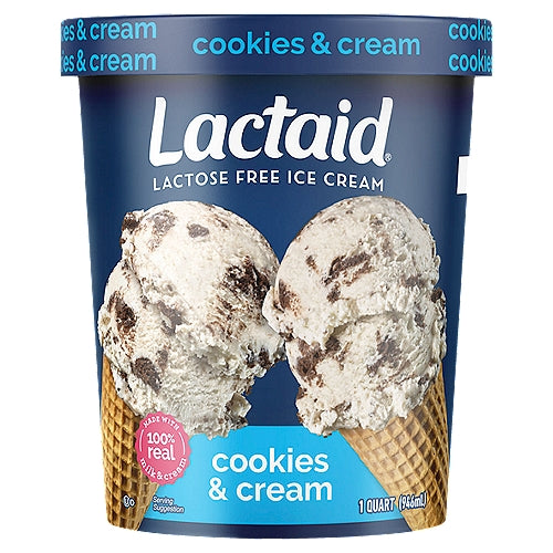 Lactaid 100% Lactose-Free Cookies & Cream Ice Cream , 32 oz