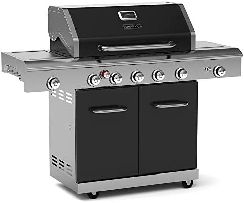 Nexgrill Deluxe 5B Gas Grill, 5 + 2 Burner Gas Grill with Stainless Steel Side Burner & Infrared Side Burner, Barbecue Cart with Pro Touch Cast Iron Grill Plate & Ceramic Rear Burner, 1 pc