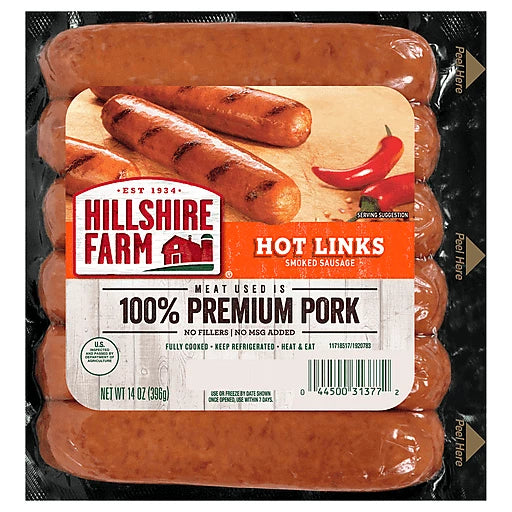 Hillshire Farm 100% Premium Pork Smoked Sausage, Hot Links , 14 oz