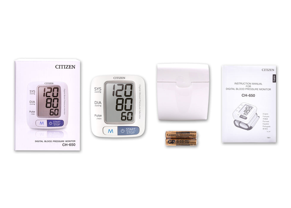 Citizen CH-650 Blood Pressure Monitor, Digital Wrist BPM, 1 pc