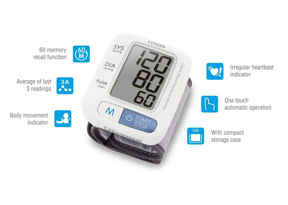 Citizen CH-650 Blood Pressure Monitor, Digital Wrist BPM, 1 pc