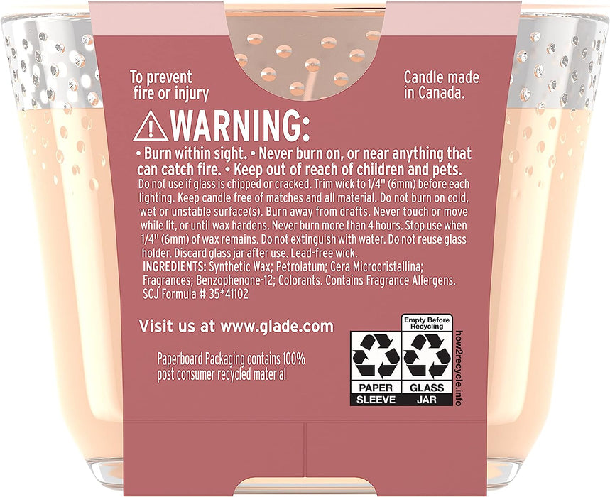 Glade Candle Champagne Cheers, Fragrance Candle Infused with Essential Oils, Air Freshener Candle, 3-Wick Candle, 193 gr