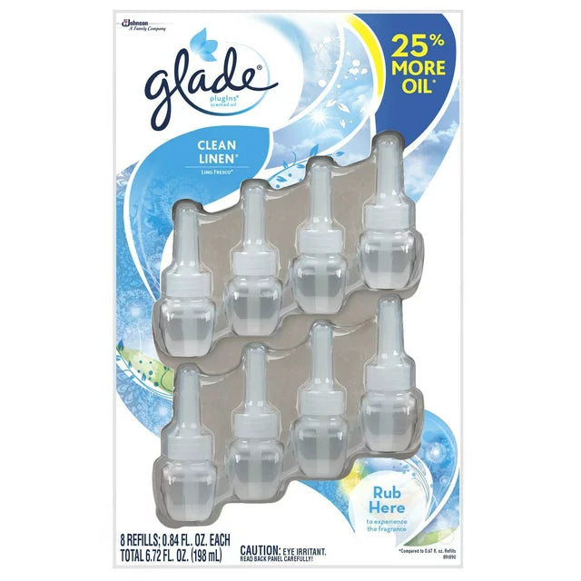 Glade PlugIns Scented Oil Refills, Clean Linen Scent, 8 ct