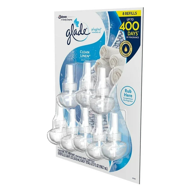 Glade PlugIns Scented Oil Refills, Clean Linen Scent, 8 ct