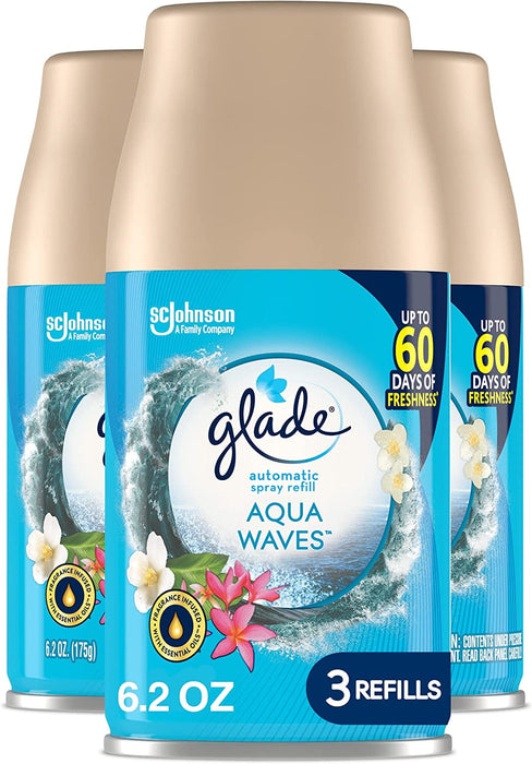 Glade Automatic Spray Holder + 3-Refill, Air Freshener, Invigorating Aqua Waves, 4 pcs