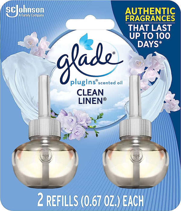 Glade PlugIns Refills Air Freshener, Scented and Essential Oils for Home and Bathroom, Clean Linen, 2 x 0.67 oz