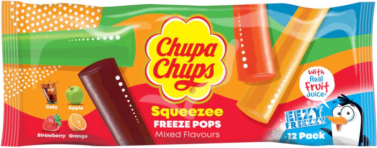 Chupa Chups Water Ice Squeezee Freeze Pops Flavor Mix, 12 ct