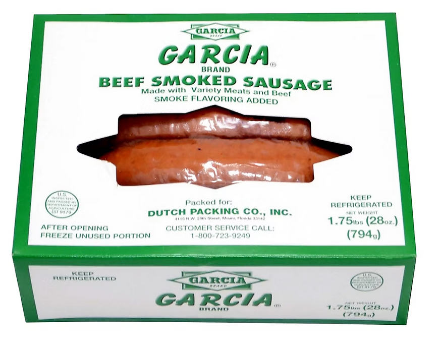 Garcia Beef Smoked Sausage, 1.75 lbs