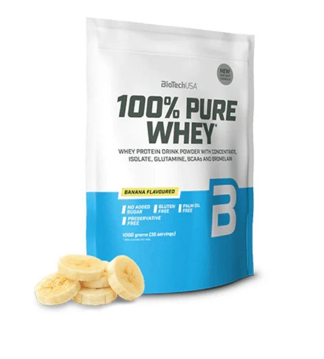 BiotechUSA 100% Pure Whey, Protein Powder with BCAA & Glutamine, Banana Flavoured , 1000 gr