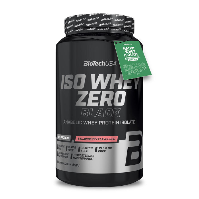 BiotechUSA Iso Whey Zero Black | with Creatine, Zinc, Vitamin B3 & Amino Acids, Strawberry Flavoured, 908 gr