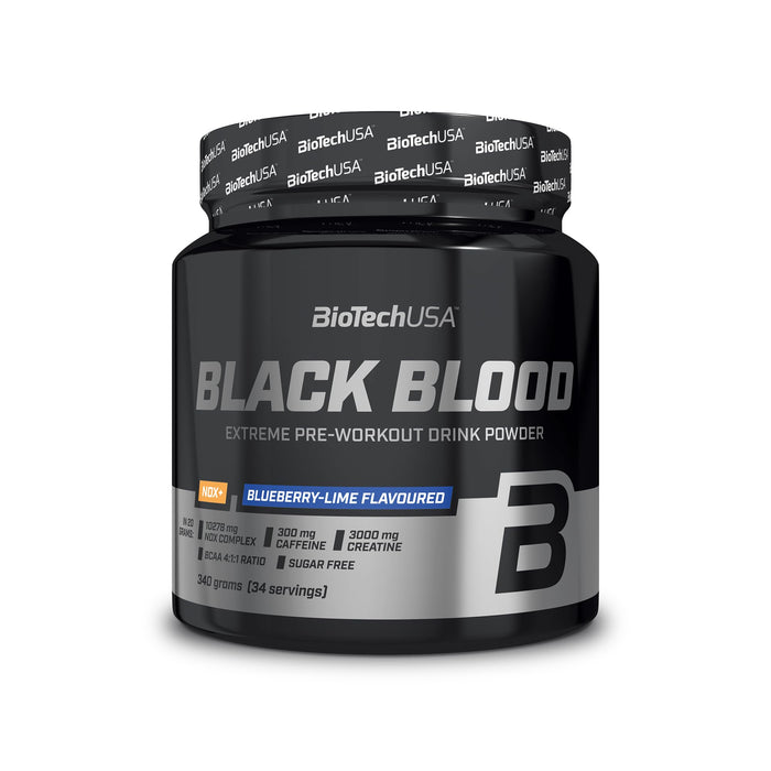 BiotechUSA Black Blood NOX+ - Pre-Workout Formula with Caffeine, Creatine and Tyrosine, Blueberry-Lime Flavoured , 340 gr