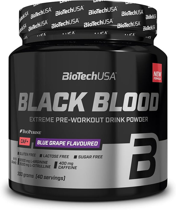 BiotechUSA Black Blood NOX+ - Pre-Workout Formula with Caffeine, Creatine and Tyrosine, Blue Grape Flavoured , 300 gr