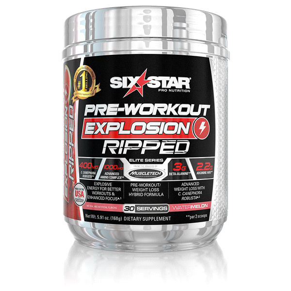Six Star PreWorkout Explosion Ripped, Watermelon Powder, 40 Servings