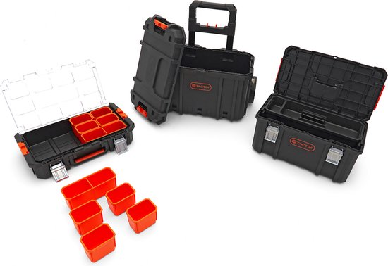 Tactix 3 Piece Modular Mobile Trolley Tool Case Set, 3 pcs