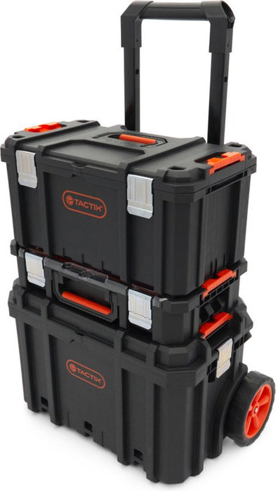 Tactix 3 Piece Modular Mobile Trolley Tool Case Set, 3 pcs