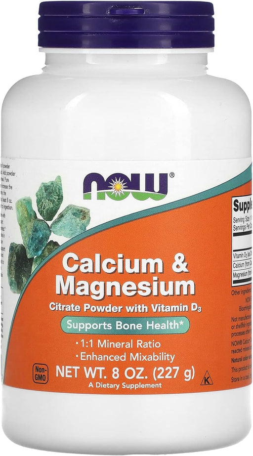 NOW Supplements Calcium & Magnesium Citrate Powder with Vitamin D3, Supports Bone Health, 227 gr