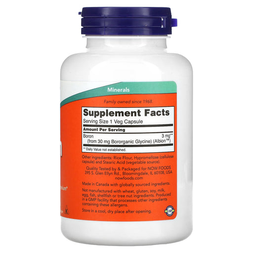 Now Supplements Boron, Bone Support, 3MG Capsules , 100 ct