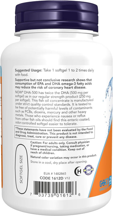 Now Supplements DHA-500 Fish Oil For Brain Health Softgels, 90 ct