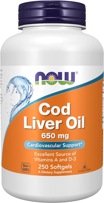 Now Supplements Cod Liver Oil 650MG Softgels , 250 ct