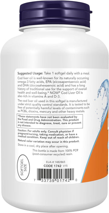 Now Supplements Cod Liver Oil 650MG Softgels , 250 ct