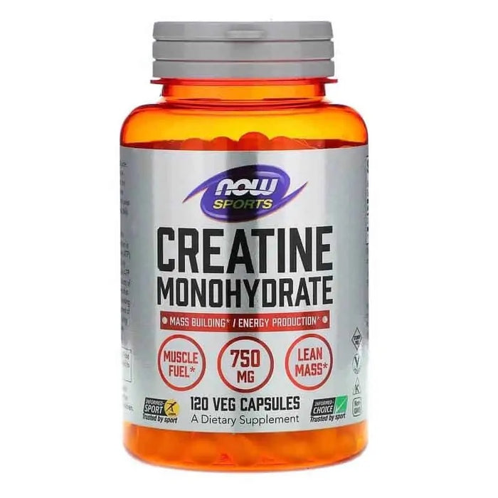 Now Sports Creatine Monohydrate 750mg (Mass Building/Energy Production) 120 Vegetarian Capsules, 120 ct