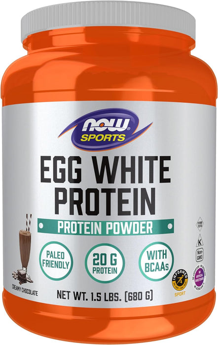 Now Sports Nutrition, Egg White Protein, 20 g With BCAAs, Creamy Chocolate Powder, 1.5-Pound, 1.5 lbs