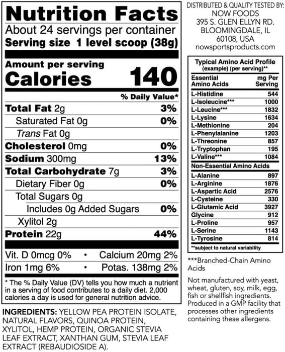 Now Sports Nutrition, Plant Protein Complex 22 g, Creamy Vanilla Powder, 2-Pound, 2 lbs