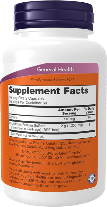 Now Supplements, Chondroitin Sulfate 600 mg, Joint Health, 120 Capsules, 120 ct