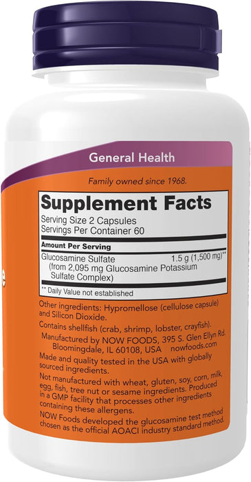 Now Supplements, Glucosamine Sulfate 750 mg, with UL Dietary Supplement Certification, 120 Veg Capsules, 120 ct