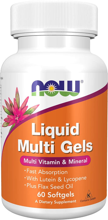 Now Supplements, Liquid Multi Gels with Lutein and Lycopene, plus Flax Seed Oil, 60 Softgels, 60 ct