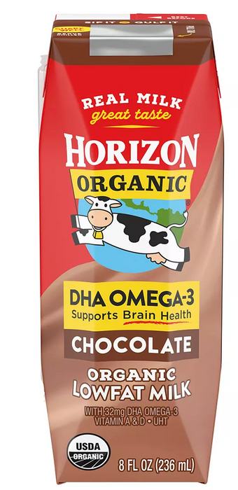 Horizon Organic DHA Omega-3 Chocolate Low-Fat Milk, 18-Pack  , 18 x 8 oz