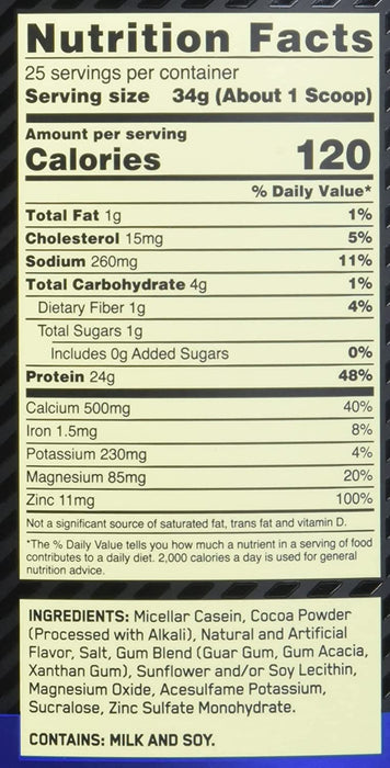 Optimum Nutrition Gold Standard 100% Micellar Casein Protein Powder, Chocolate Supreme Flavor , 1.87 lbs