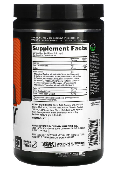 Optimum Nutrition Essential Amino Energy, Orange Flavor , 270 gr