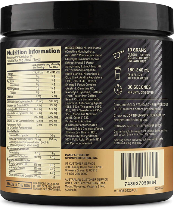 Optimum Nutrition Gold Standard Pre-Workout, Blueberry Lemonade Flavor , 300 gr