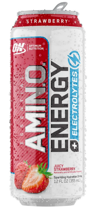 Optimum Nutrition Amino Energy + Electrolytes Sparkling Hydration Drink, Strawberry Flavor, 355 ml