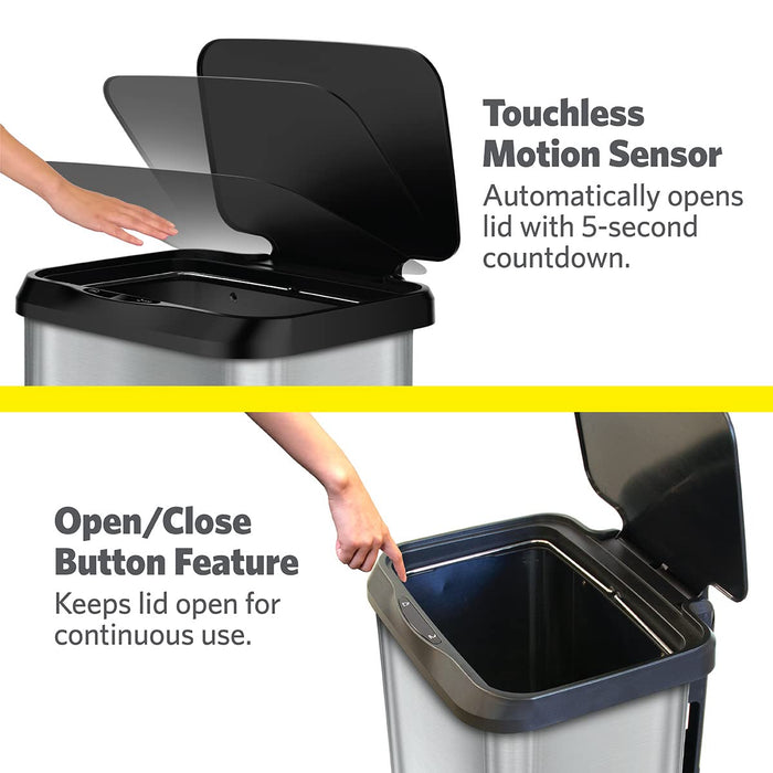 Glad Stainless Steel Trash Can with Clorox Odor Protection, Touchless Metal Kitchen Garbage Bin with Soft Close Lid and Waste Bag Roll Holder, 20 Gallon, Motion Sensor, 20 gl