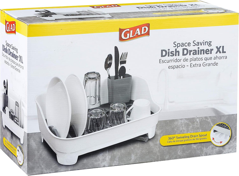 Glad Dish Rack with Drainer, Kitchen Sink Organizer with Cutlery Tray, 360 Degree Drain Spout Keeps Countertop Dry , 1 pc