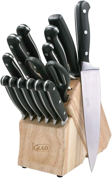 Glad 15-Piece Knife Block Set Pro Series, Forged High Carbon Stainless Steel, 15 pcs