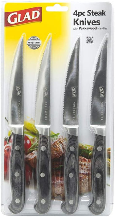 Glad 4-Piece Steak Knife Set with Pakkawood Handles, 4 pcs