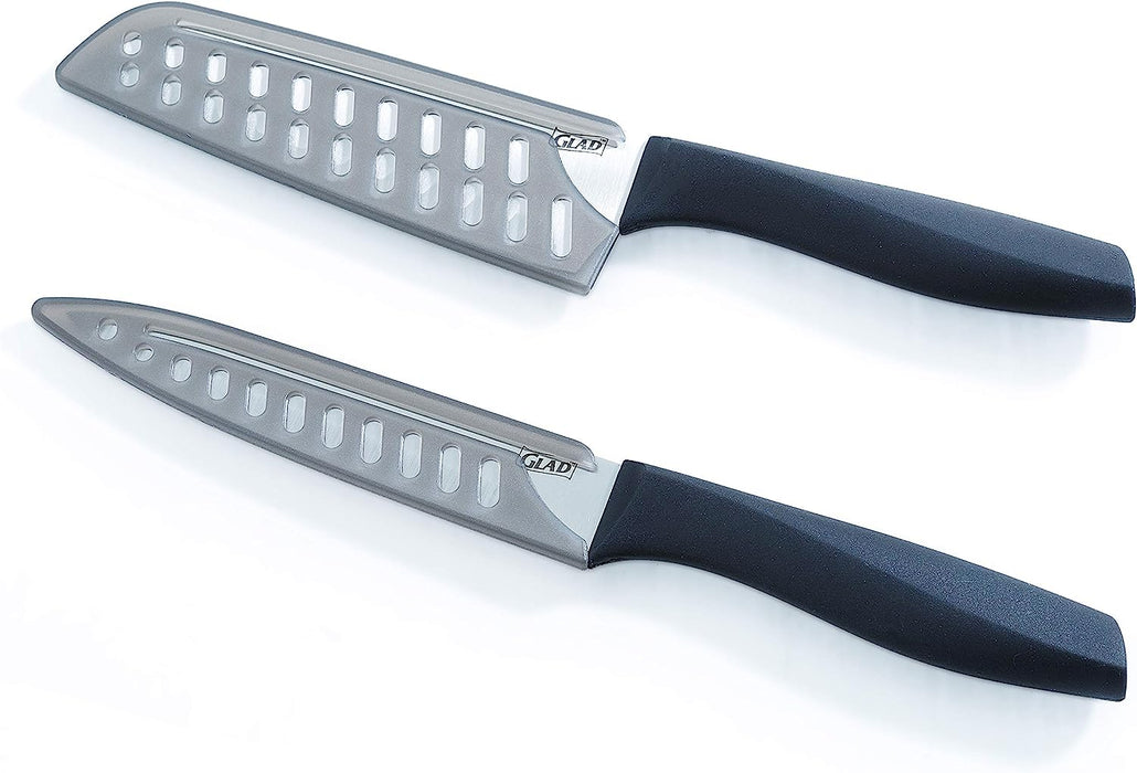 Glad 5-Piece Knife Set with Cutting Board, Sharp Santoku and Utility Knives with Blade Covers and Plastic Chopping Block, 5 pcs