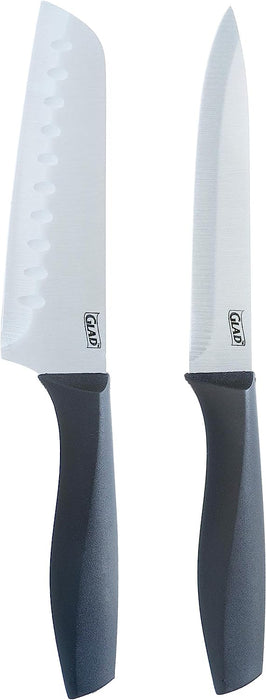 Glad 5-Piece Knife Set with Cutting Board, Sharp Santoku and Utility Knives with Blade Covers and Plastic Chopping Block, 5 pcs