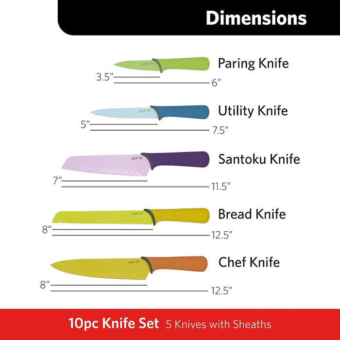 Glad Kitchen 10-Piece Knife Set with Sheaths, Sharp Nonstick Blades with Protective Covers, 10 pcs